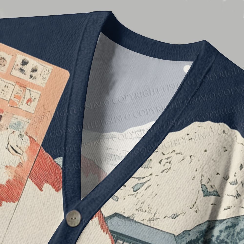 Japanese Ukiyo-e Giant Cat Ugly Cardigan Sweater