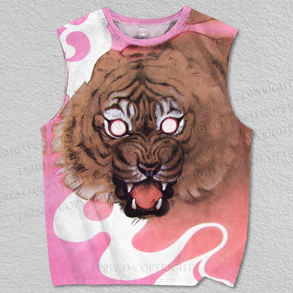 Unisex Fuzzy Tiger Screaming Printed Tank Top
