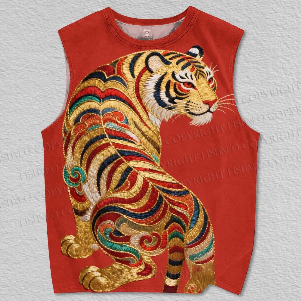 Unisex Vintage Tiger Printed Tank Top