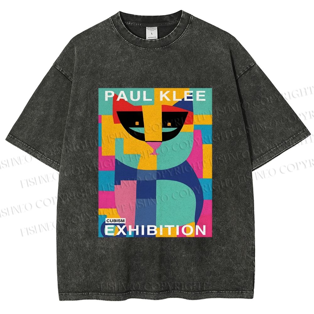 Unisex Paul Klee Geometric Cat Printed Washed Tee