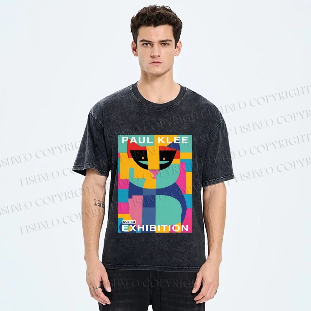 Unisex Paul Klee Geometric Cat Printed Washed Tee