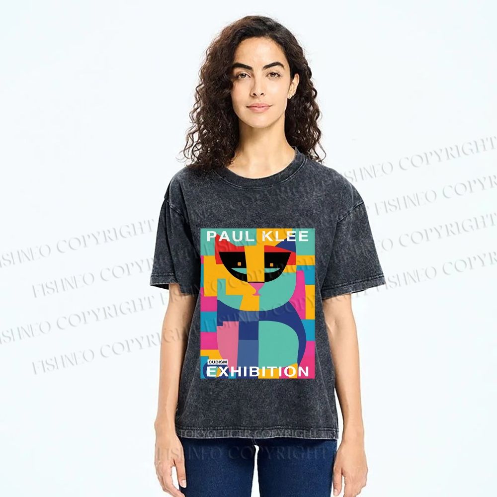 Unisex Paul Klee Geometric Cat Printed Washed Tee