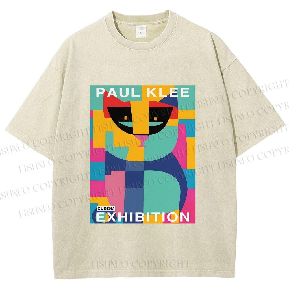 Unisex Paul Klee Geometric Cat Printed Washed Tee