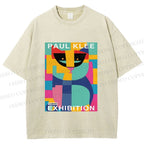 Unisex Paul Klee Geometric Cat Printed Washed Tee