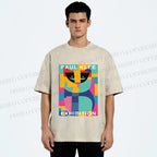 Unisex Paul Klee Geometric Cat Printed Washed Tee