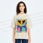 Unisex Paul Klee Geometric Cat Printed Washed Tee