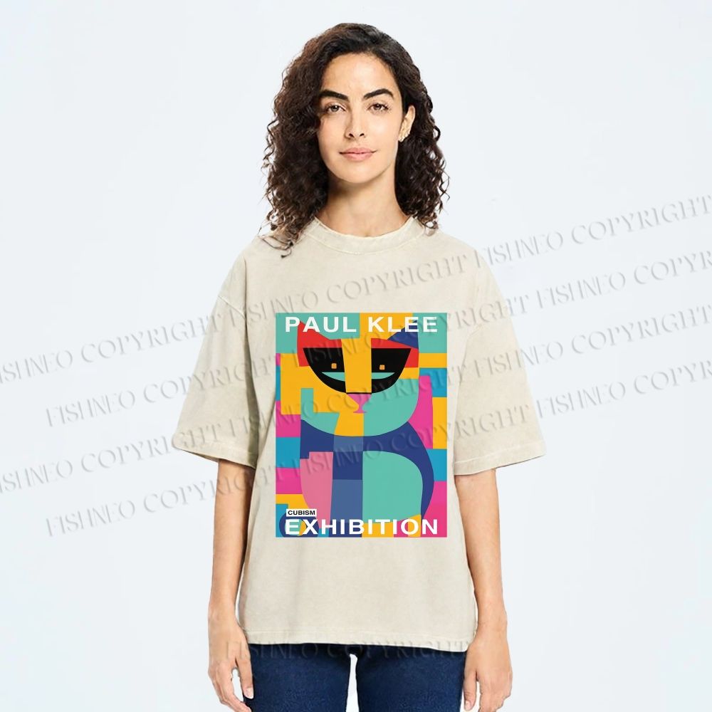 Unisex Paul Klee Geometric Cat Printed Washed Tee