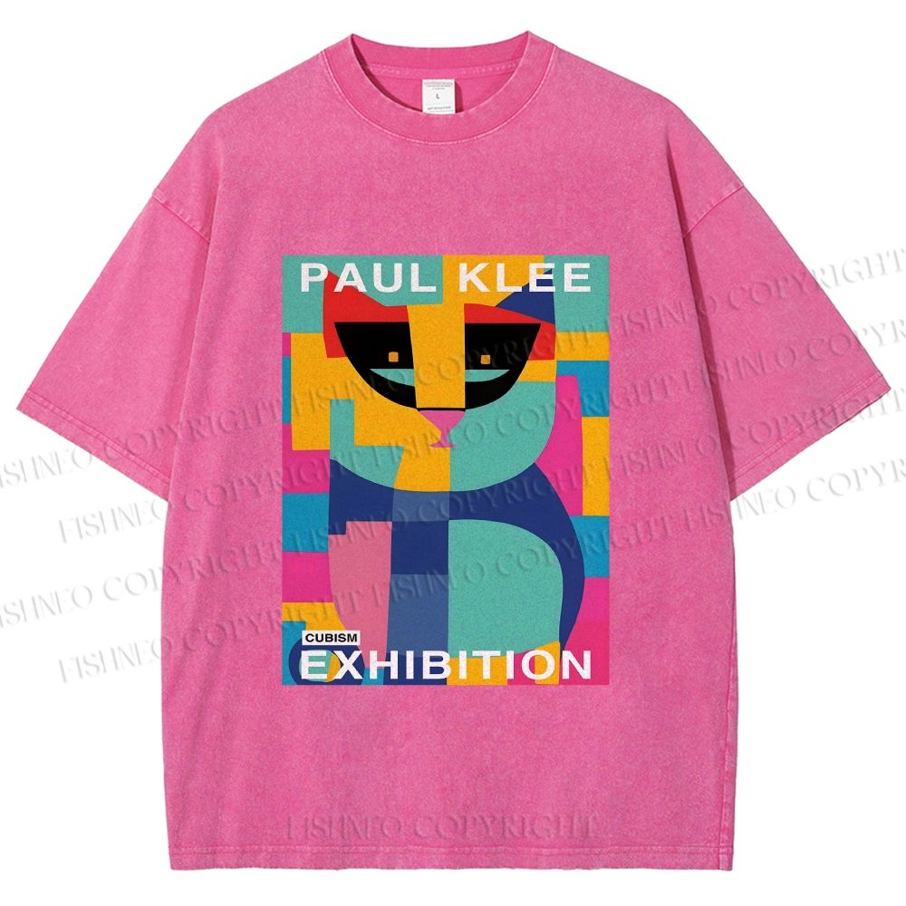 Unisex Paul Klee Geometric Cat Printed Washed Tee