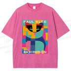 Unisex Paul Klee Geometric Cat Printed Washed Tee