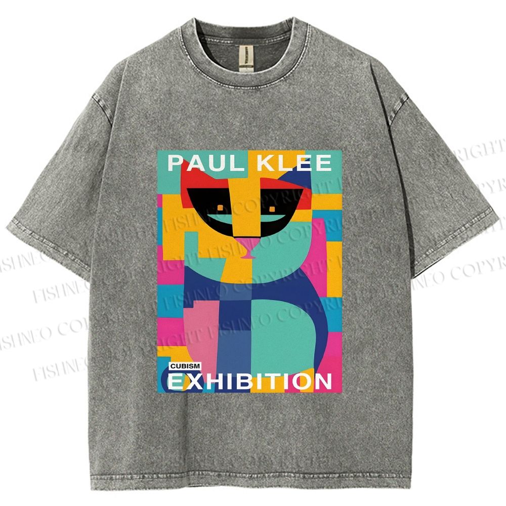 Unisex Paul Klee Geometric Cat Printed Washed Tee