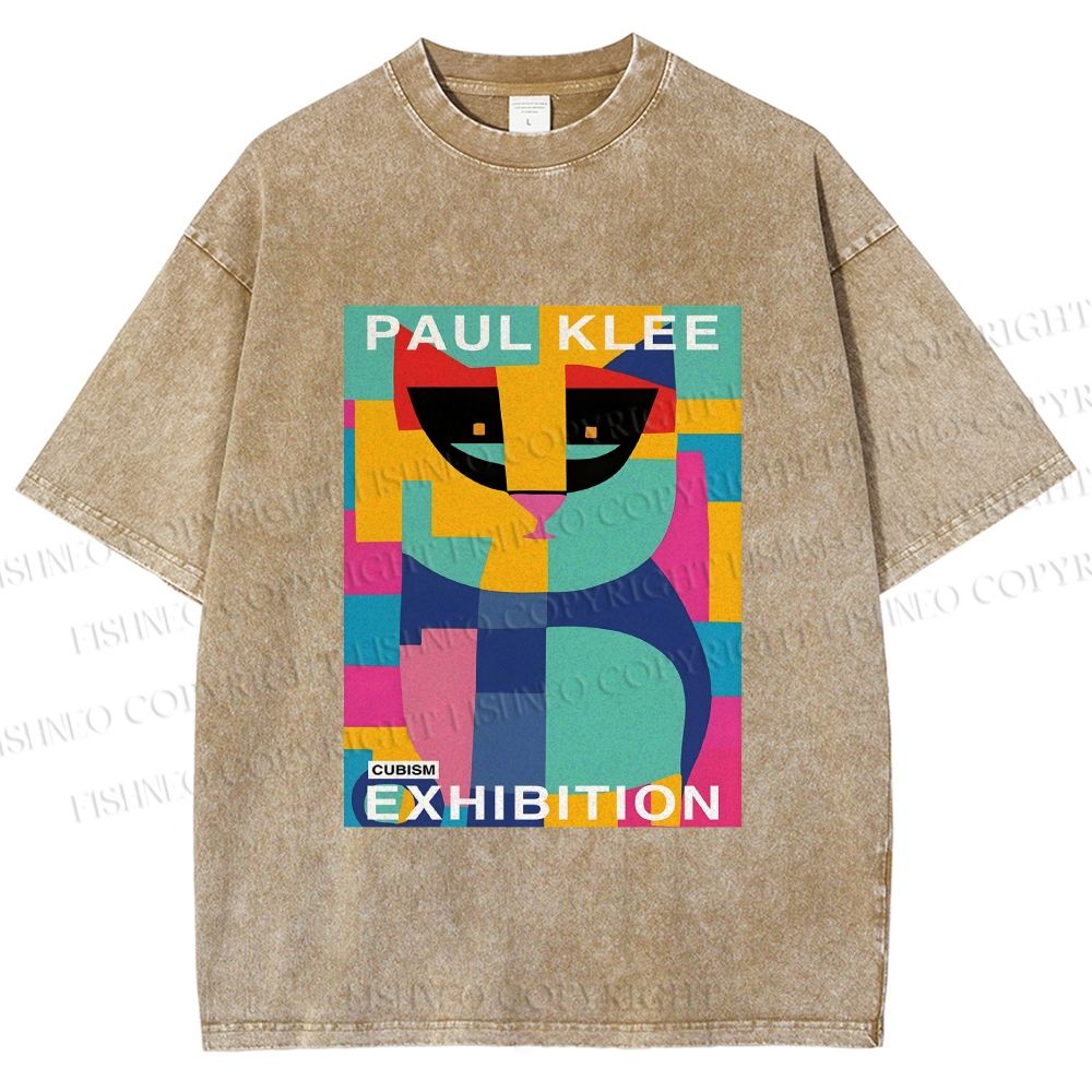 Unisex Paul Klee Geometric Cat Printed Washed Tee
