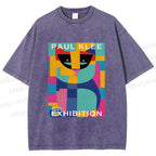 Unisex Paul Klee Geometric Cat Printed Washed Tee