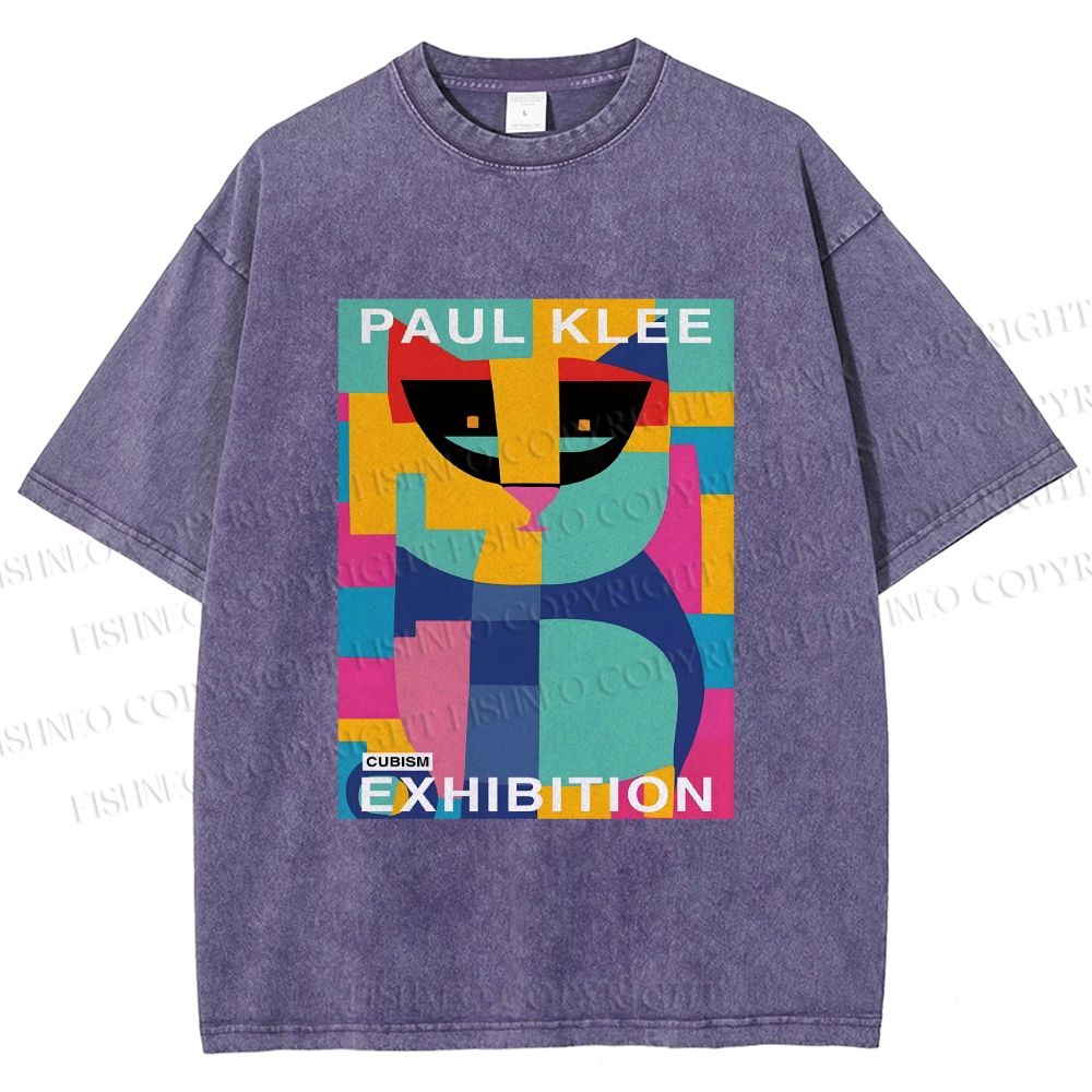 Unisex Paul Klee Geometric Cat Printed Washed Tee