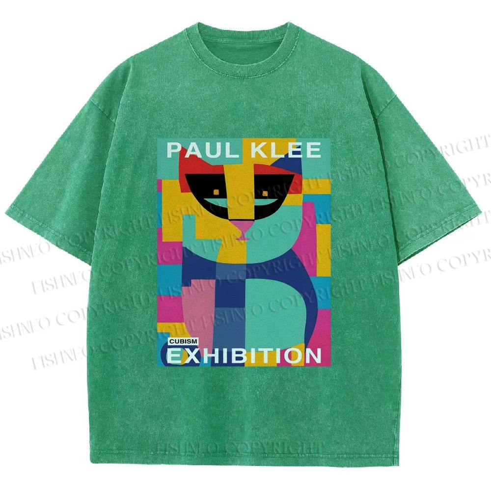 Unisex Paul Klee Geometric Cat Printed Washed Tee