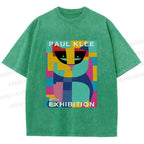 Unisex Paul Klee Geometric Cat Printed Washed Tee