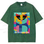 Unisex Paul Klee Geometric Cat Printed Washed Tee