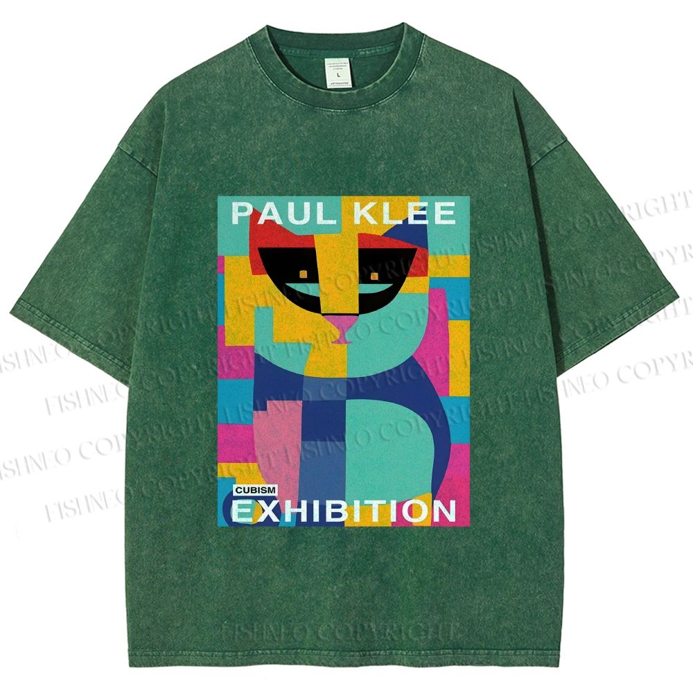 Unisex Paul Klee Geometric Cat Printed Washed Tee