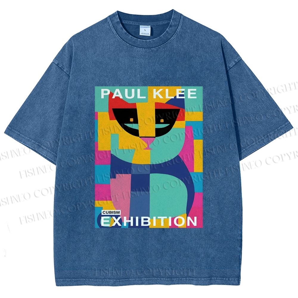 Unisex Paul Klee Geometric Cat Printed Washed Tee