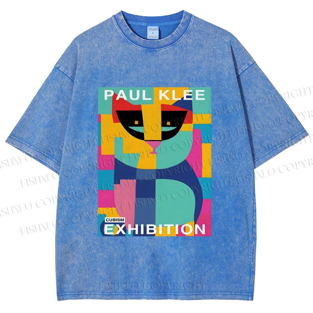 Unisex Paul Klee Geometric Cat Printed Washed Tee