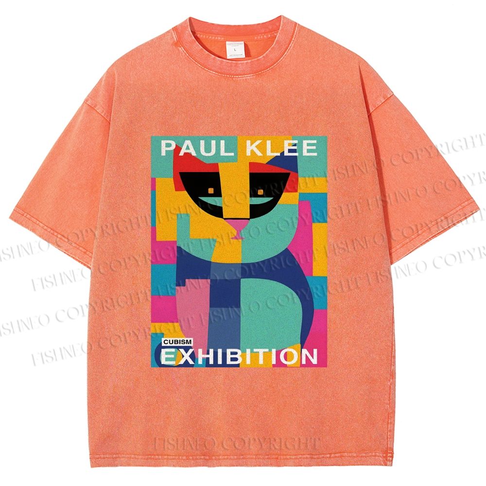 Unisex Paul Klee Geometric Cat Printed Washed Tee