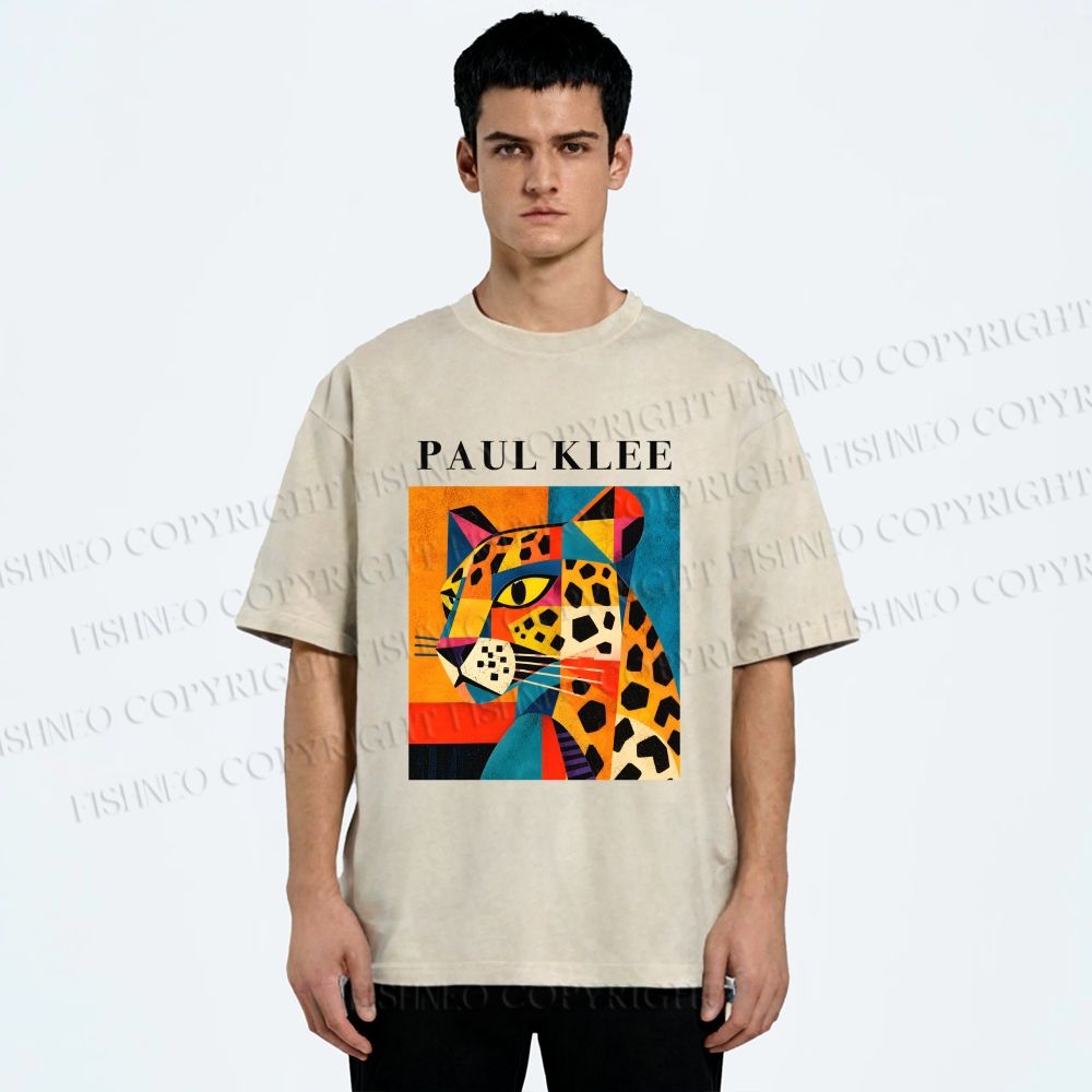 Unisex Paul Klee Geometric Panther Printed Washed Tee