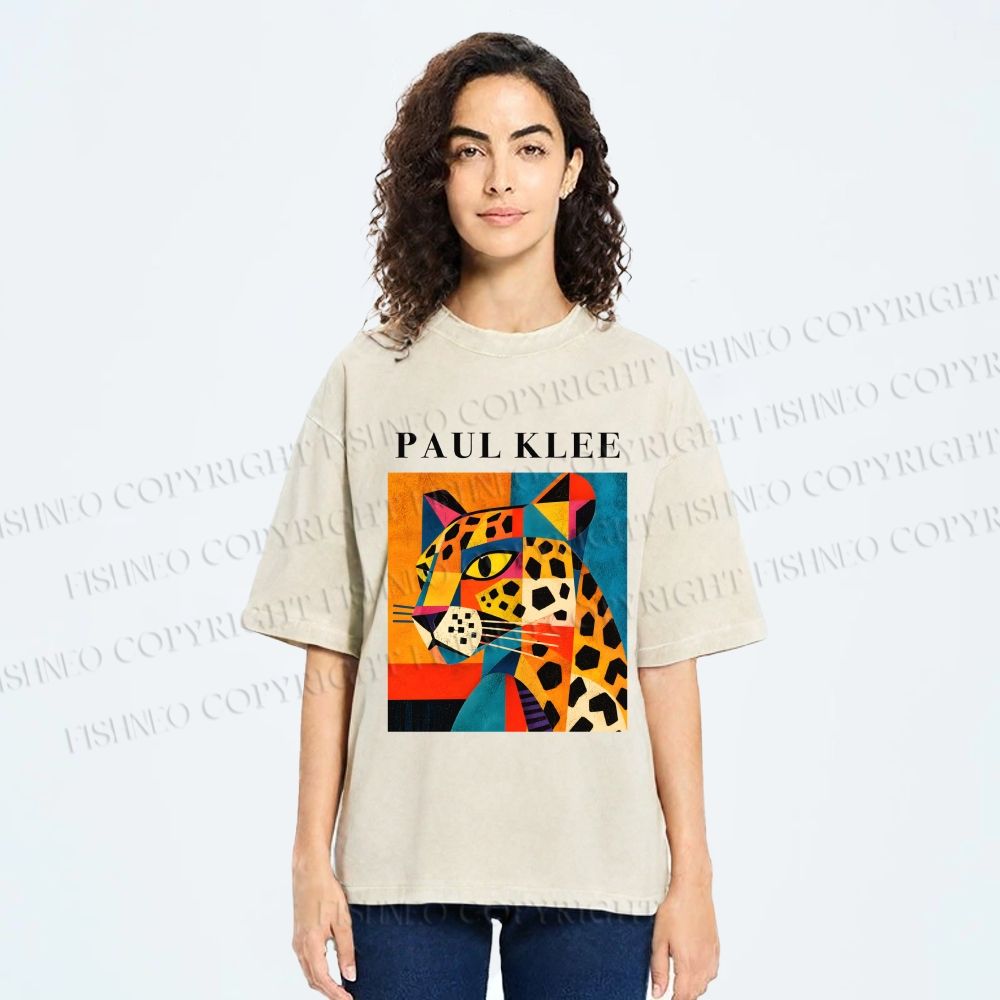 Unisex Paul Klee Geometric Panther Printed Washed Tee