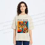 Unisex Paul Klee Geometric Panther Printed Washed Tee