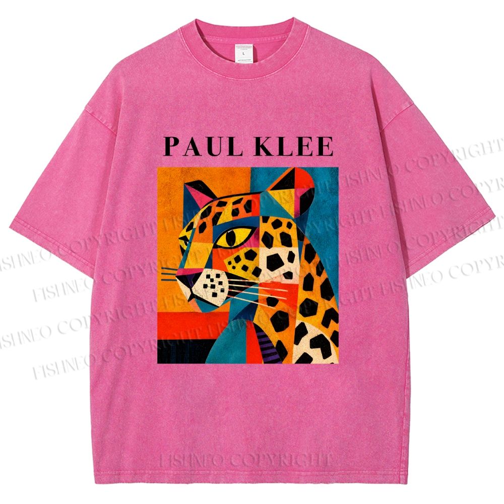Unisex Paul Klee Geometric Panther Printed Washed Tee