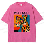 Unisex Paul Klee Geometric Panther Printed Washed Tee