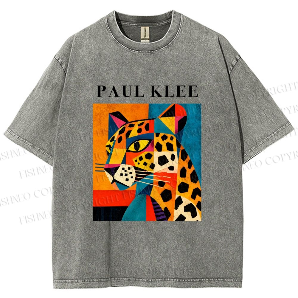 Unisex Paul Klee Geometric Panther Printed Washed Tee