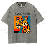 Unisex Paul Klee Geometric Panther Printed Washed Tee