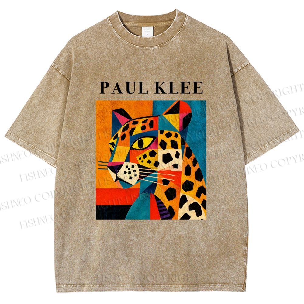 Unisex Paul Klee Geometric Panther Printed Washed Tee