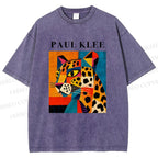 Unisex Paul Klee Geometric Panther Printed Washed Tee