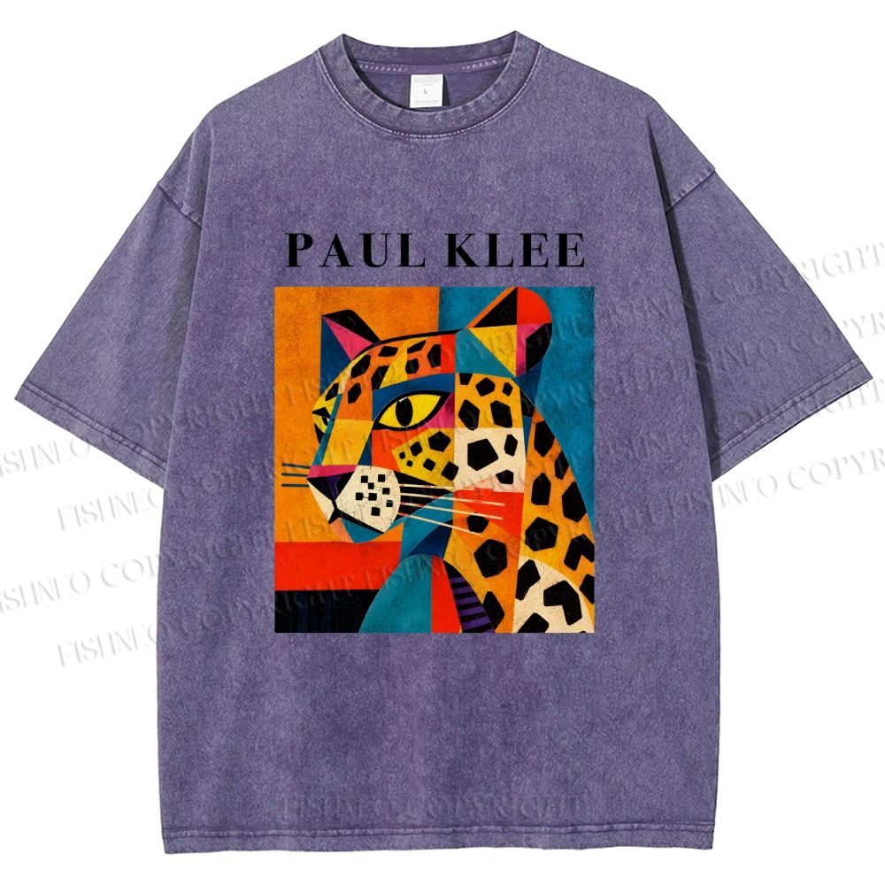 Unisex Paul Klee Geometric Panther Printed Washed Tee