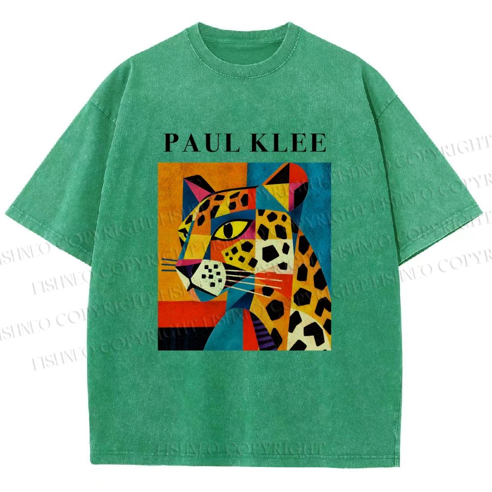 Unisex Paul Klee Geometric Panther Printed Washed Tee