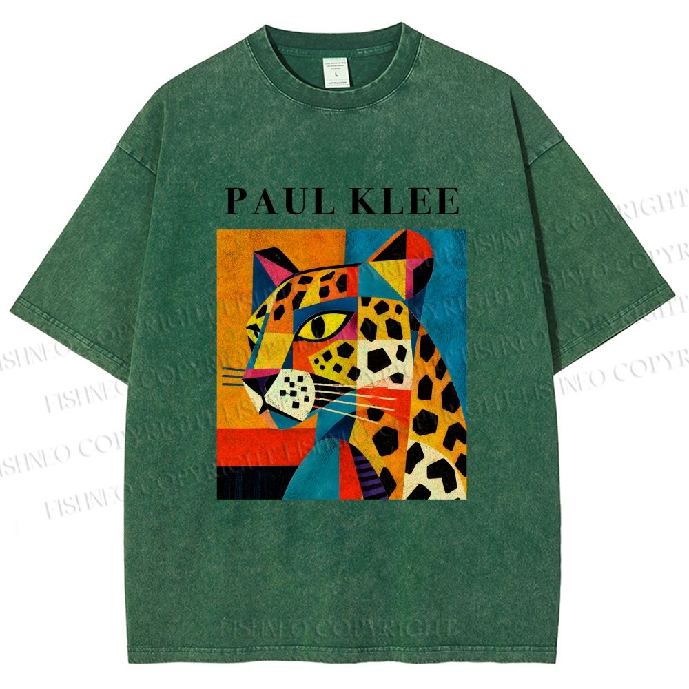 Unisex Paul Klee Geometric Panther Printed Washed Tee