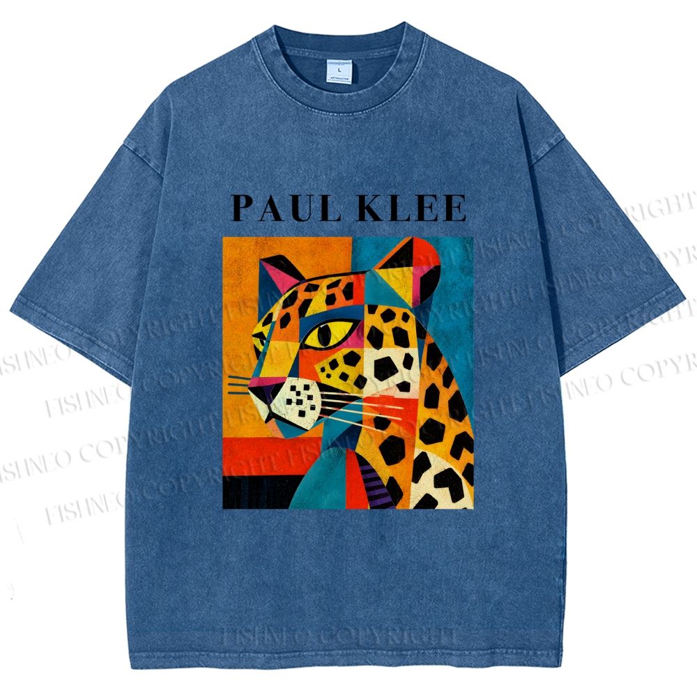 Unisex Paul Klee Geometric Panther Printed Washed Tee