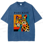 Unisex Paul Klee Geometric Panther Printed Washed Tee