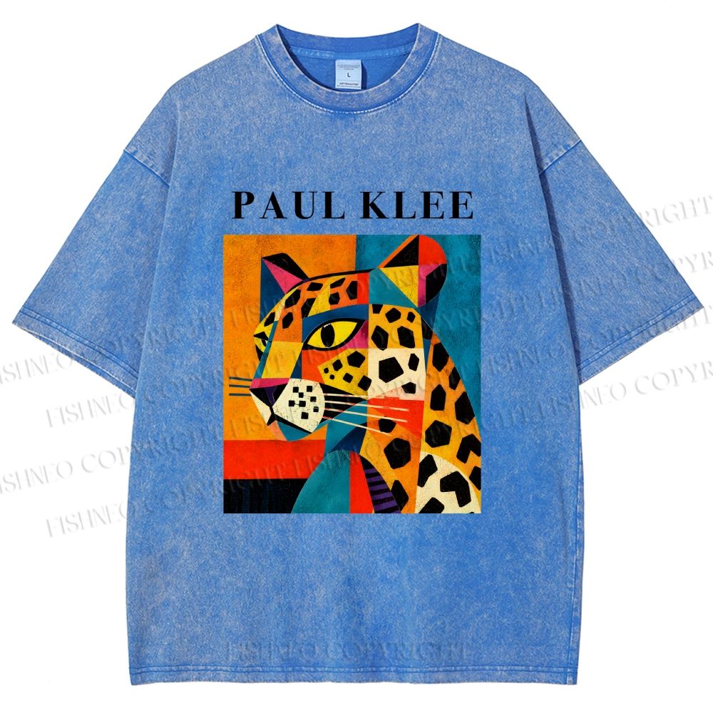 Unisex Paul Klee Geometric Panther Printed Washed Tee