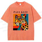 Unisex Paul Klee Geometric Panther Printed Washed Tee