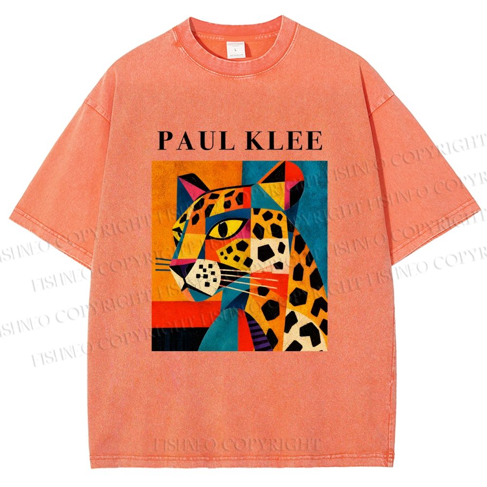 Unisex Paul Klee Geometric Panther Printed Washed Tee