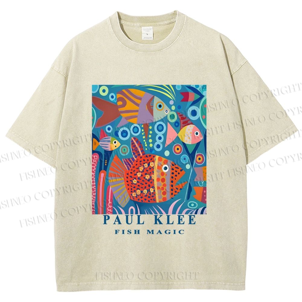 Unisex Paul Klee Fish in Ocean Printed Washed Tee