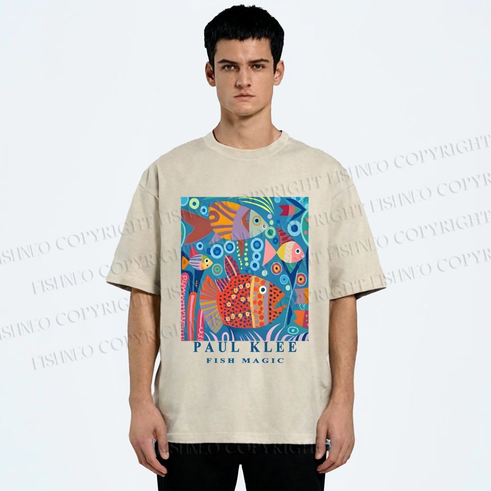 Unisex Paul Klee Fish in Ocean Printed Washed Tee