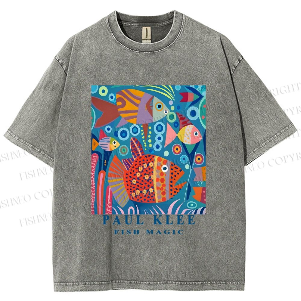 Unisex Paul Klee Fish in Ocean Printed Washed Tee