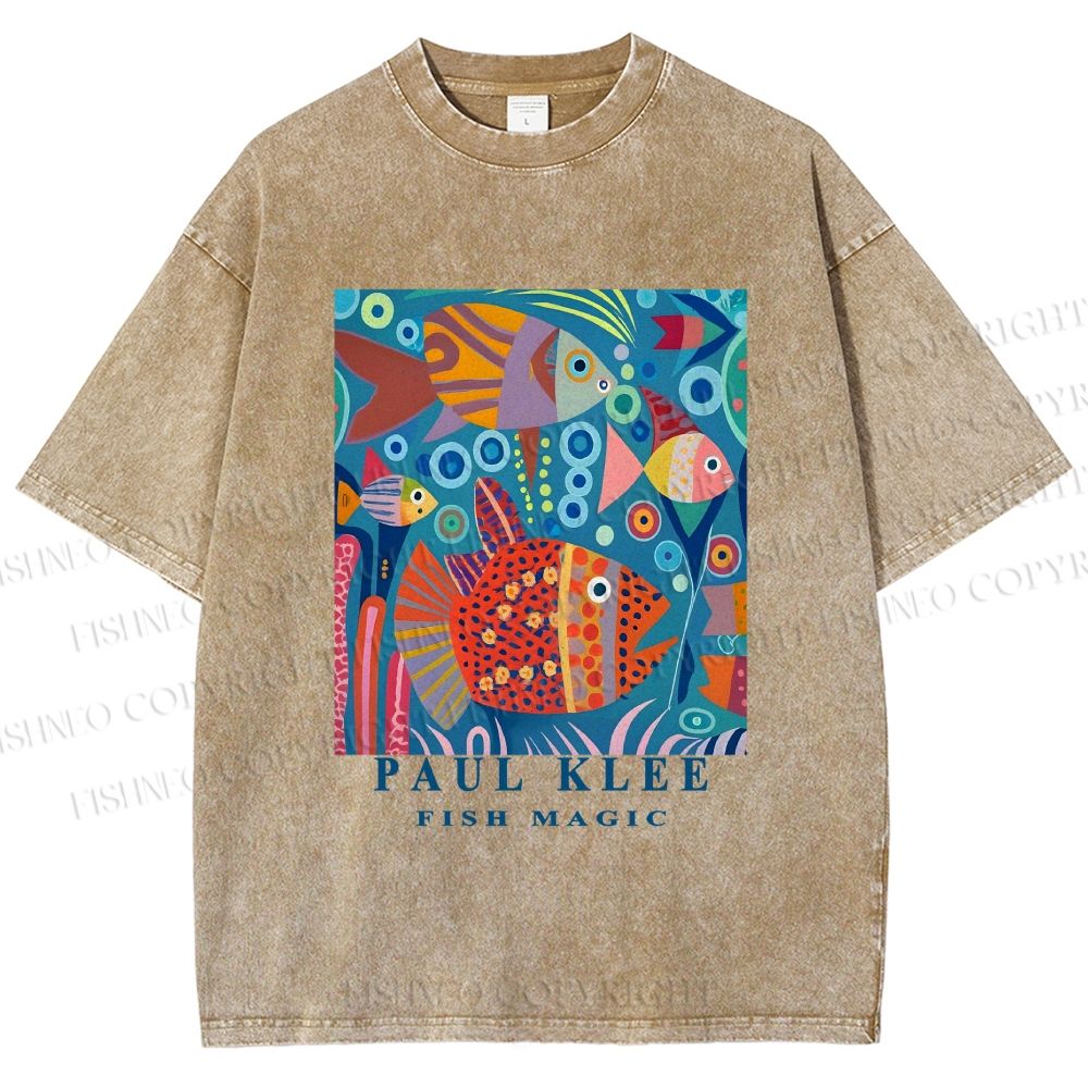 Unisex Paul Klee Fish in Ocean Printed Washed Tee