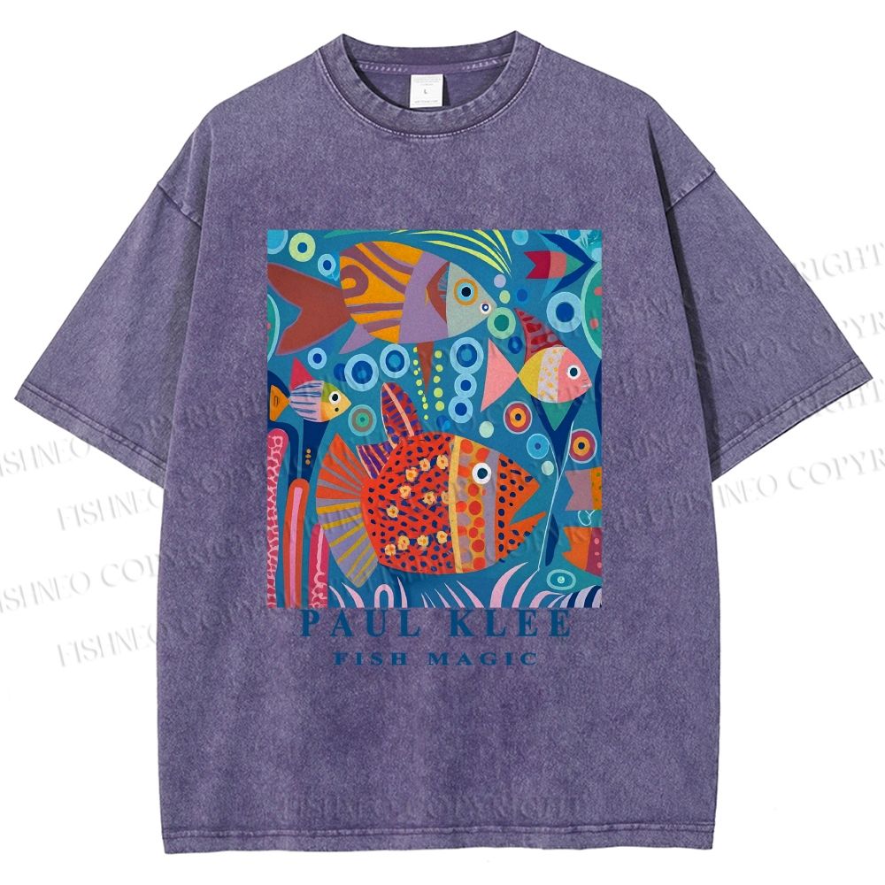 Unisex Paul Klee Fish in Ocean Printed Washed Tee