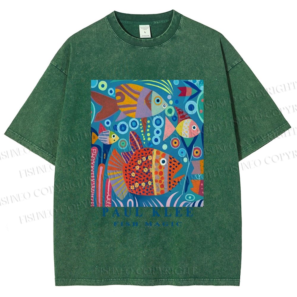 Unisex Paul Klee Fish in Ocean Printed Washed Tee