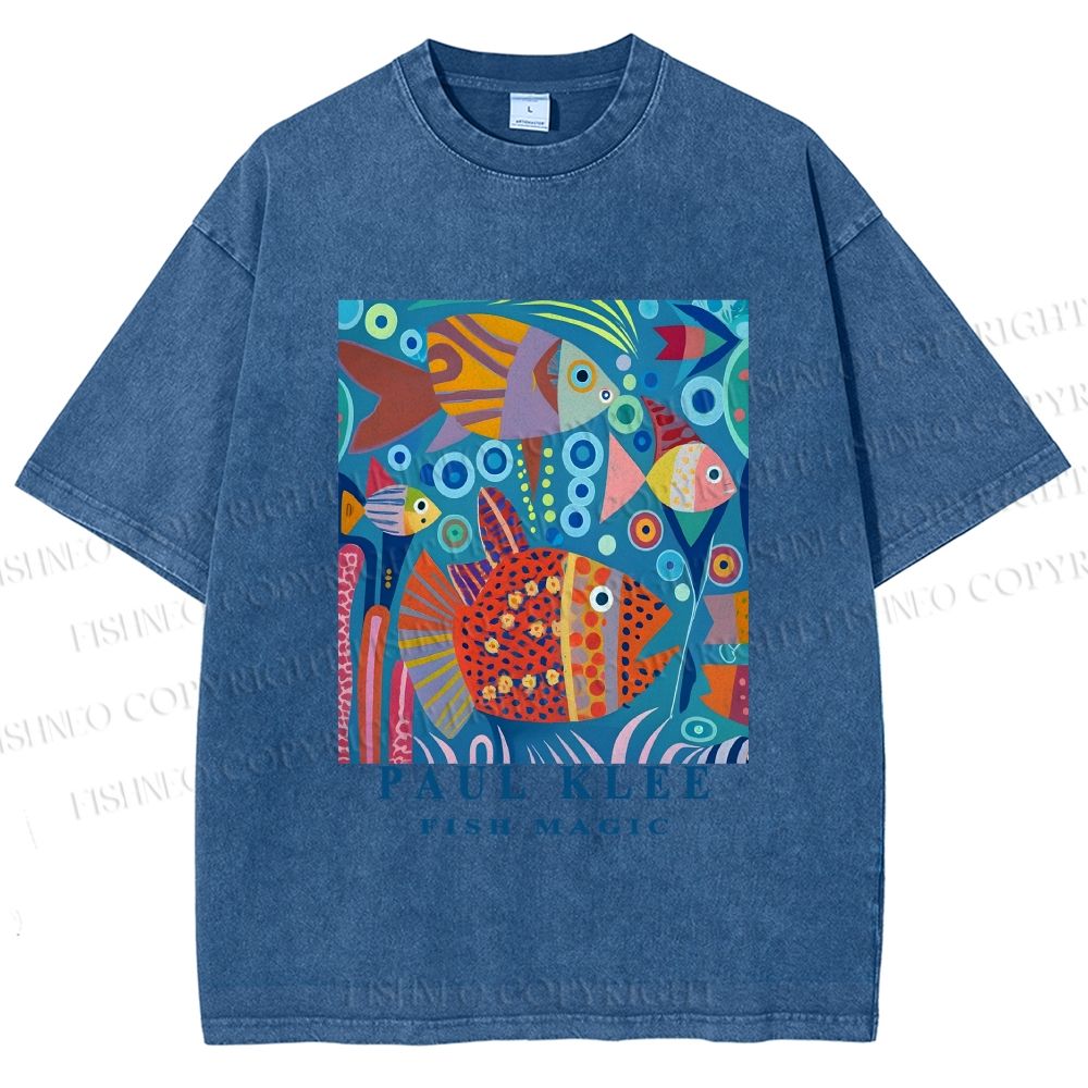 Unisex Paul Klee Fish in Ocean Printed Washed Tee