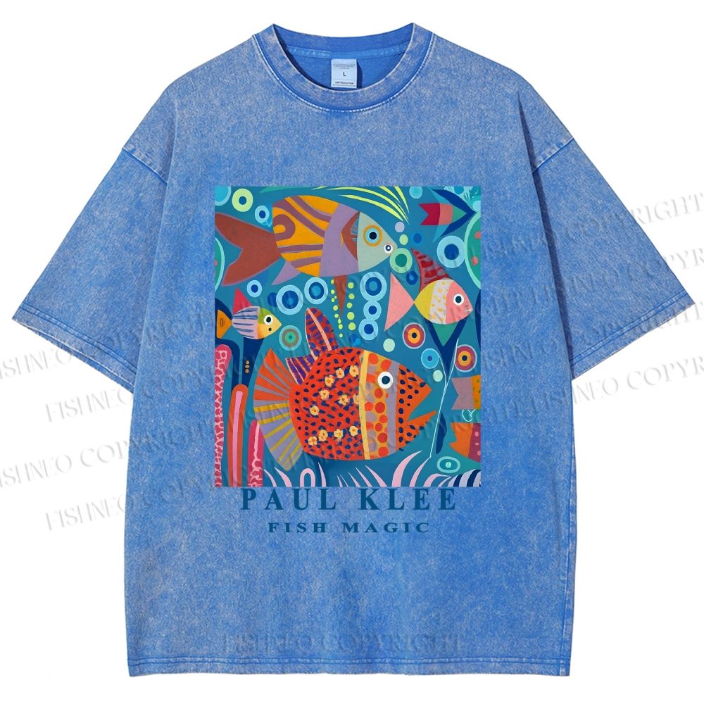 Unisex Paul Klee Fish in Ocean Printed Washed Tee