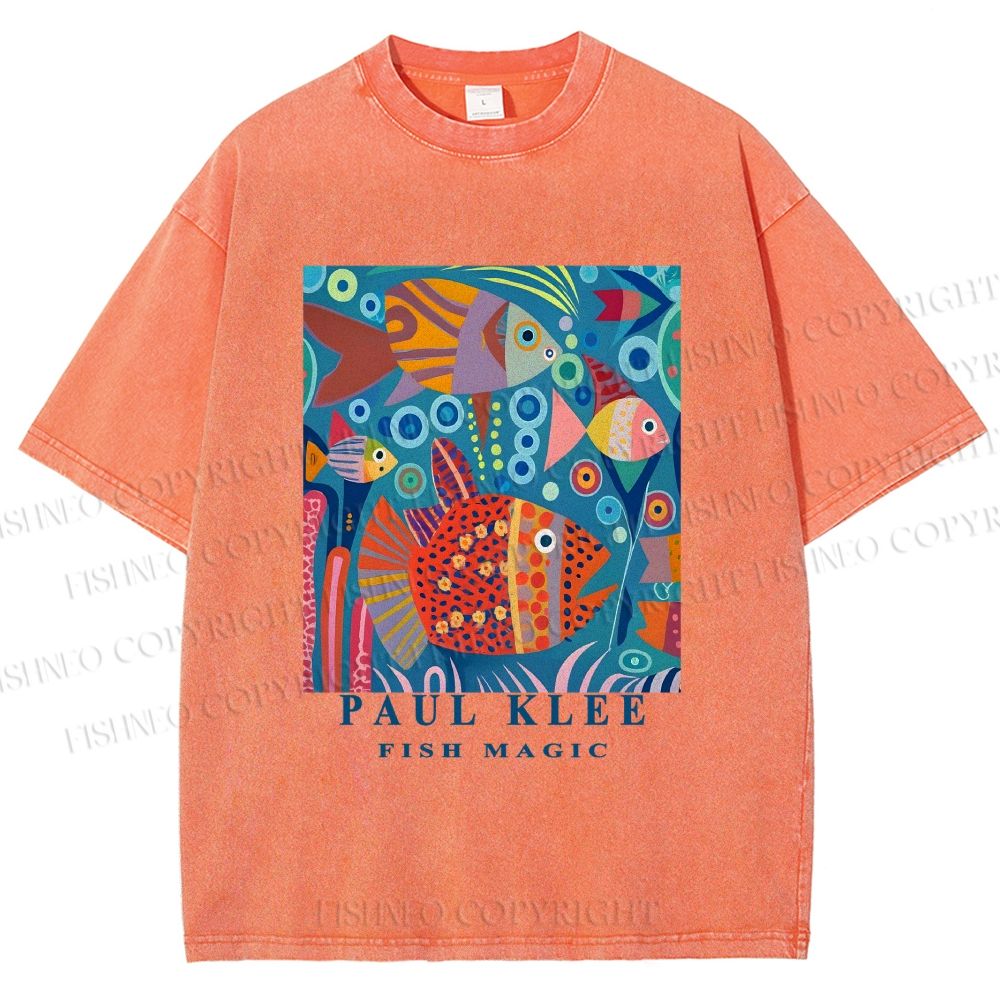 Unisex Paul Klee Fish in Ocean Printed Washed Tee